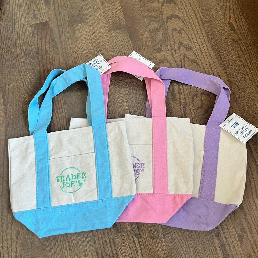 Canvas Tote Bag Set - Blue, Pink, and Purple